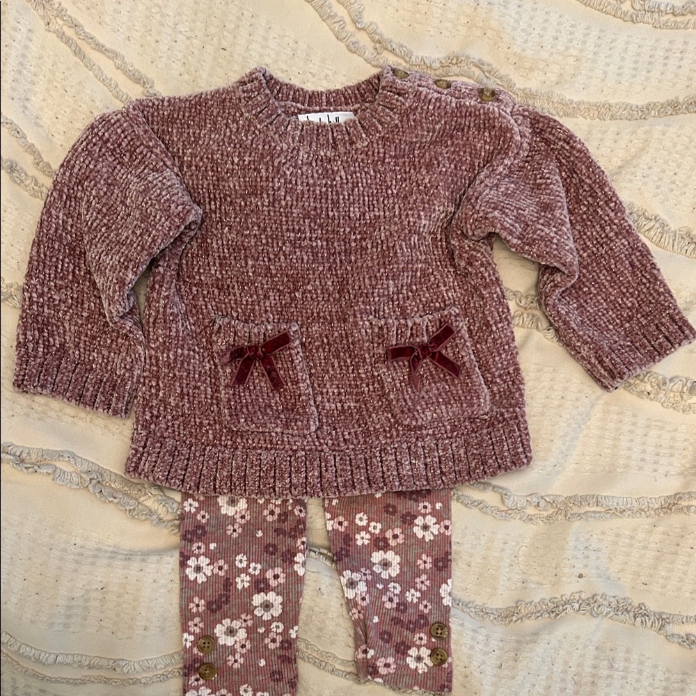 Nicole Miller Pink Knit Sweater and Floral Leggings Set